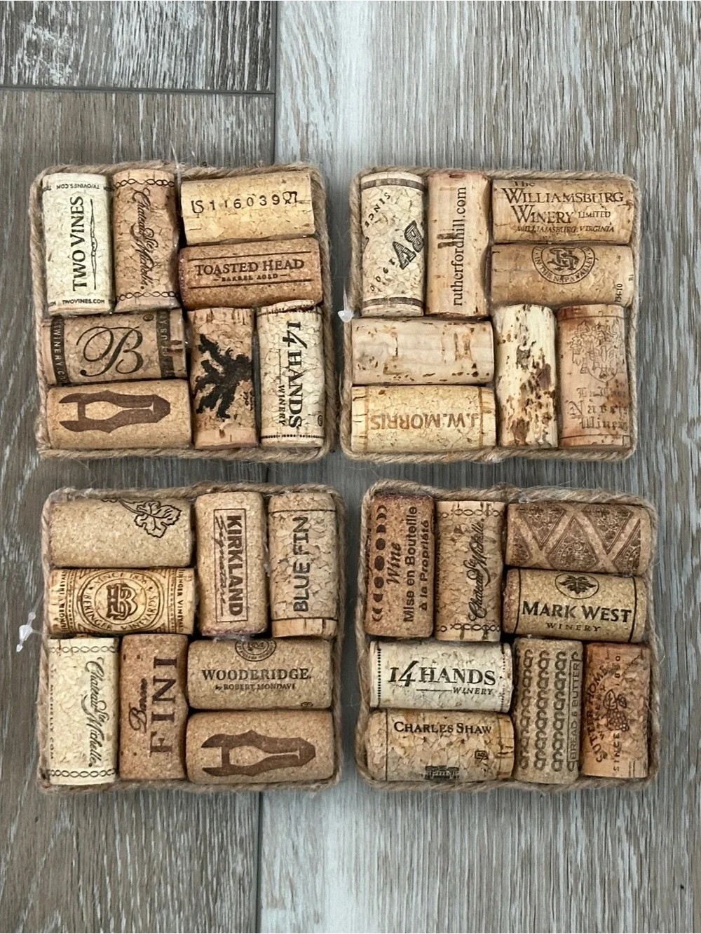 NWT Set of 4 Awesome Assorted Wine Cork Coasters Handmade